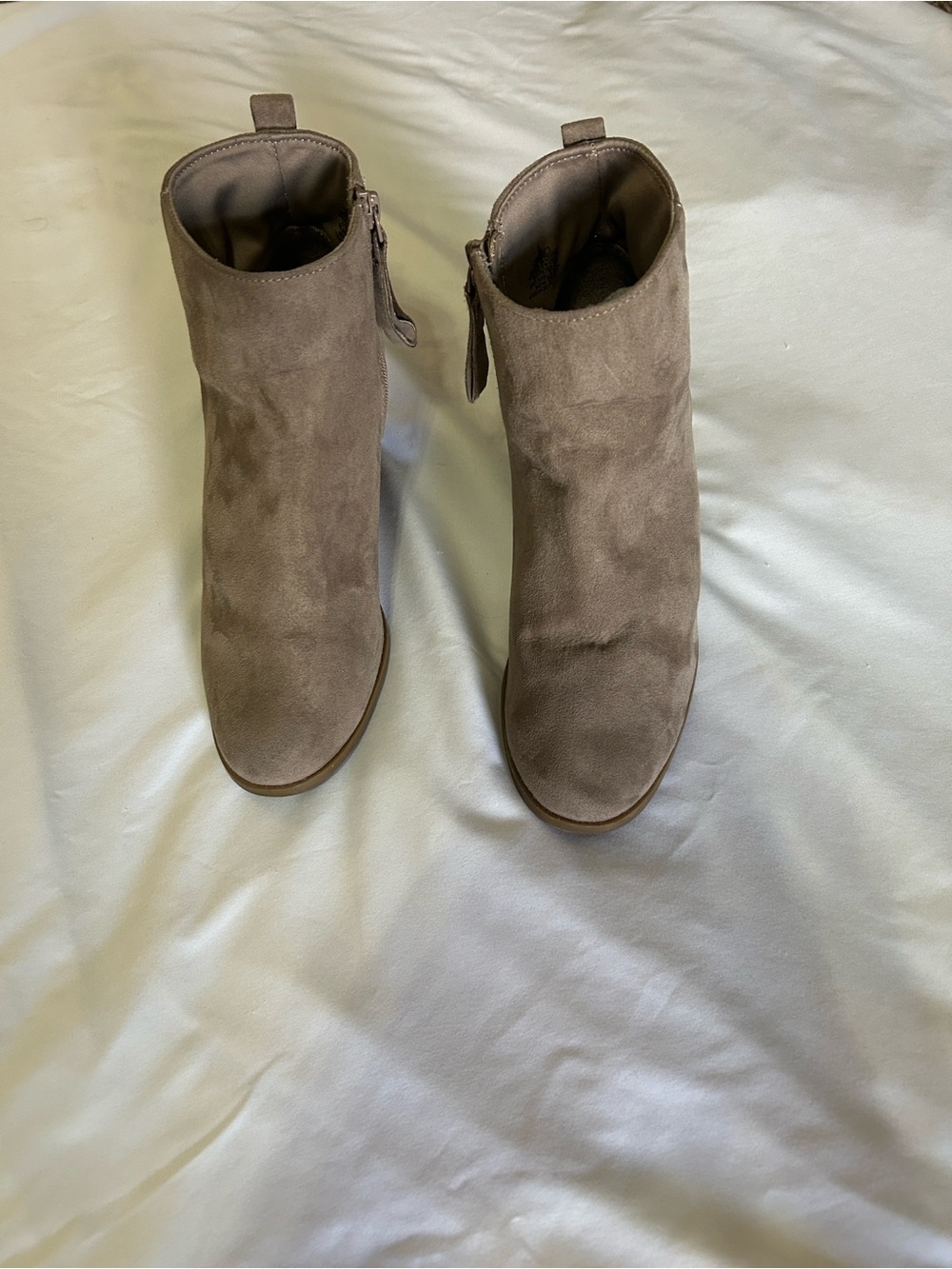 Old Navy Taupe Suede Ankle Booties with Side Zip Pull